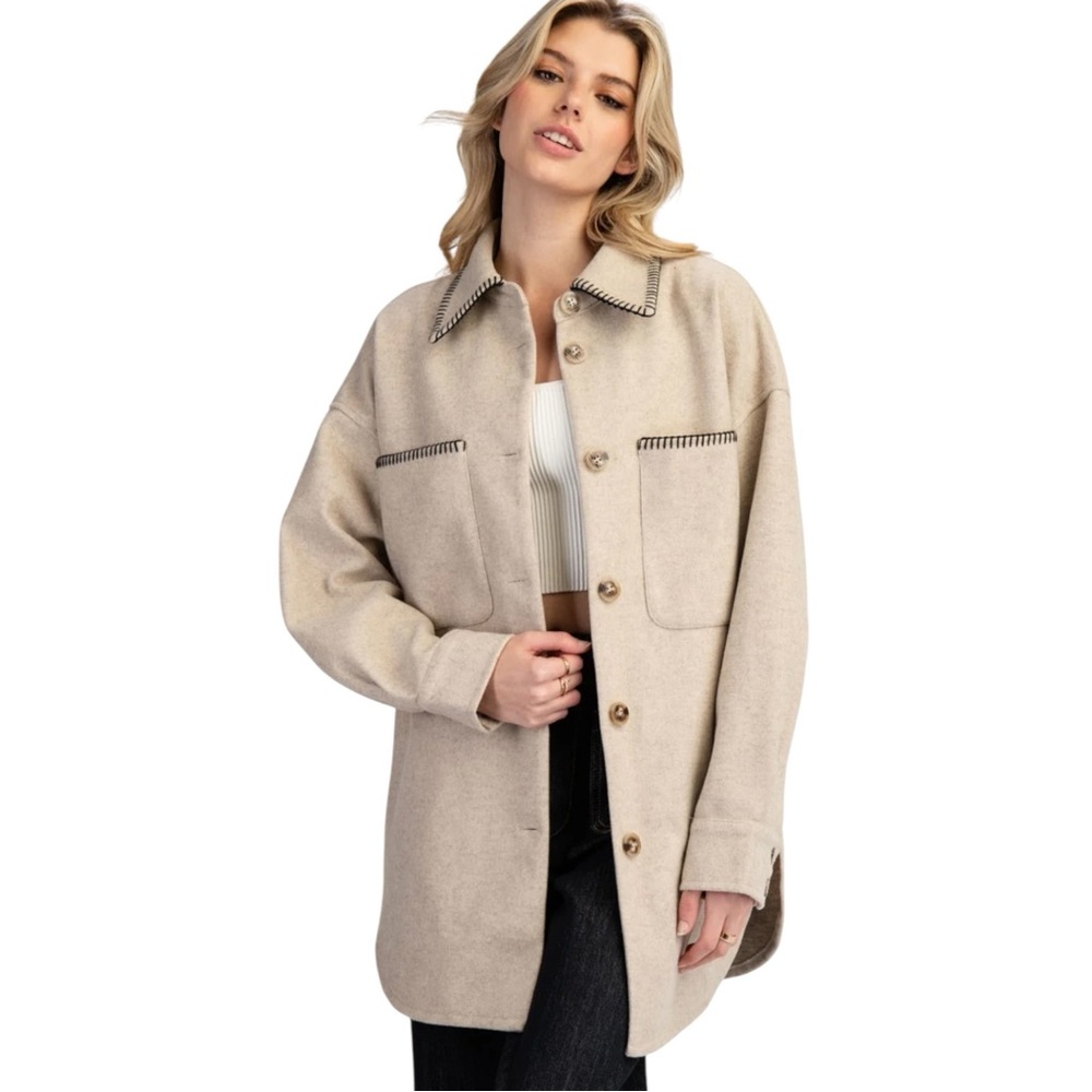ASHLEY By 26 INTERNATIONAL Oversized Cream w/ Black Utility Jacket Size XL— NWOT - Picture 2 of 7